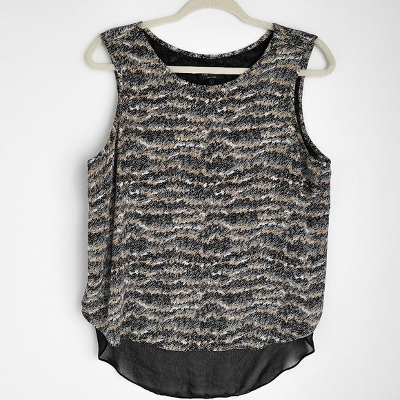 Rag & Bone Sheer Back Silk Blouse Top Womens L Sleeveless Fleet Print - Picture 1 of 7